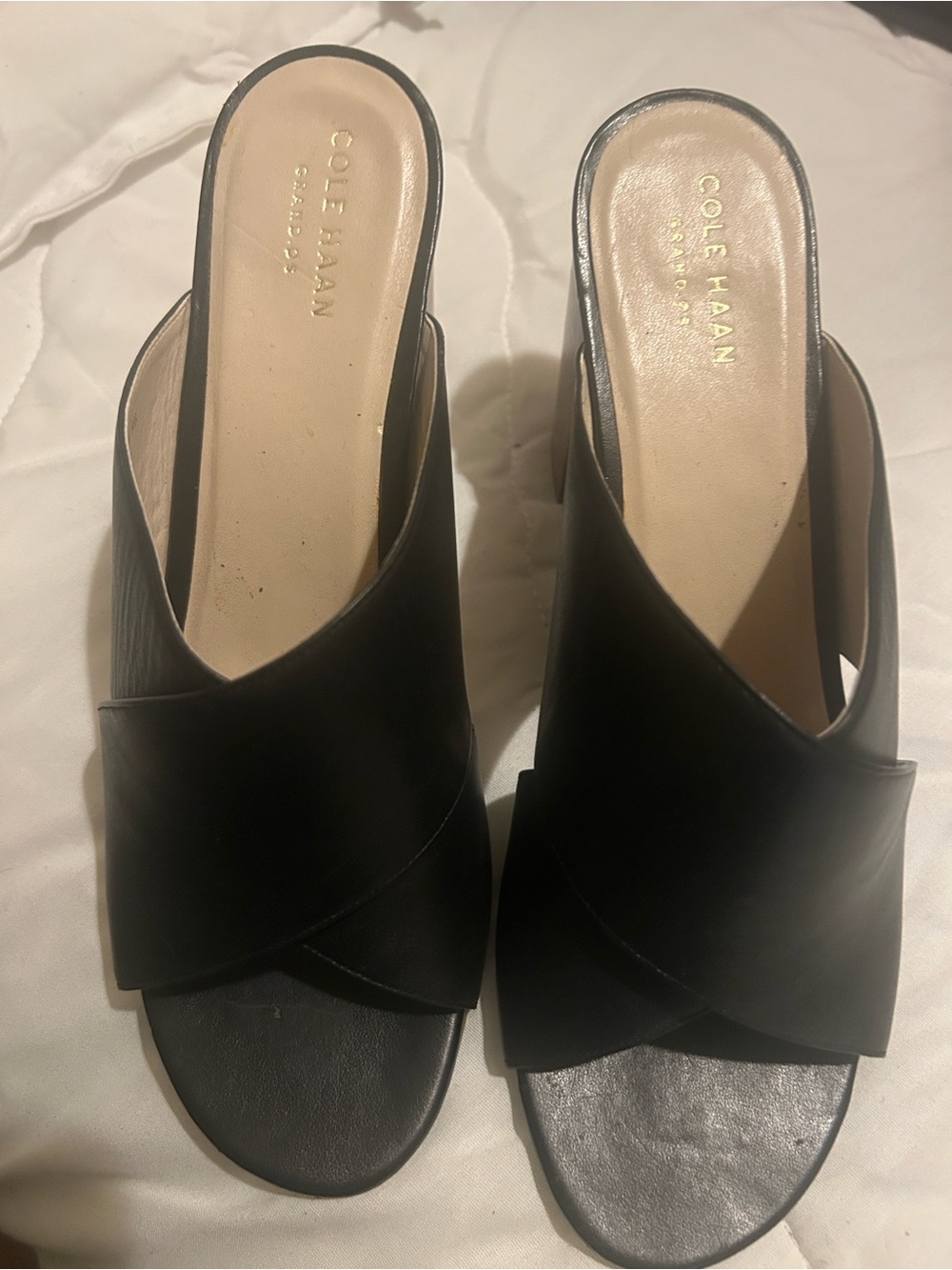 Cole Haan Black Leather Crossover Mule Slides